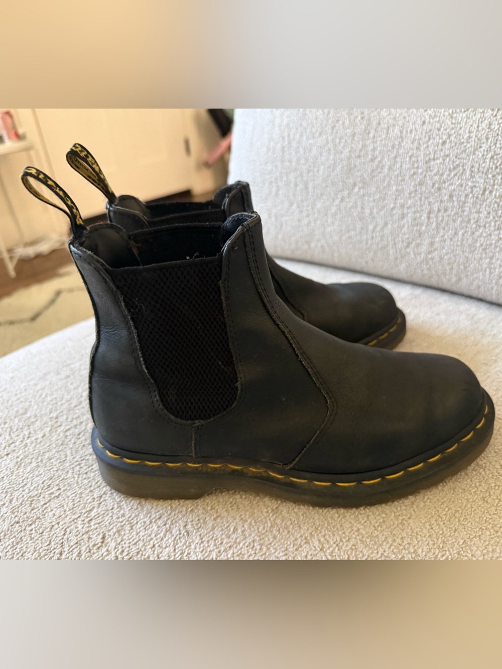 Dr. Martens Black Chelsea Ankle Boots with Yellow Stitching